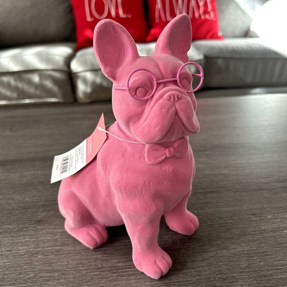 Valentine’s Flocked French 8" Bulldog Figurine In Pink 2024-Spritz Tabletop NEW - Picture 4 of 16